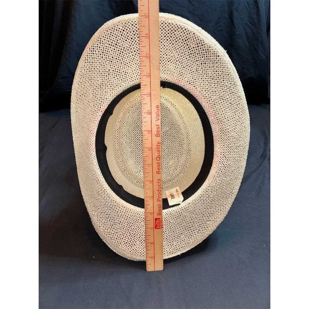 Town Talk Vintage Wide Brim Sun Hat Womens L Beige Straw Floral Band USA classic